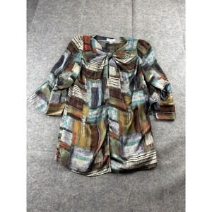Farinaz Taghavi Womens 4 Knot Blouse 3/4 Sleeve Chiffon Abstract Art To Wear